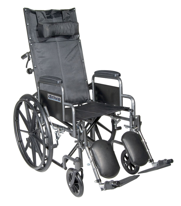 Drive SSP16RBDDA , Silver Sport Reclining Wheelchair With Elevating Leg Rests, Detachable Desk Arms, 16" Seat