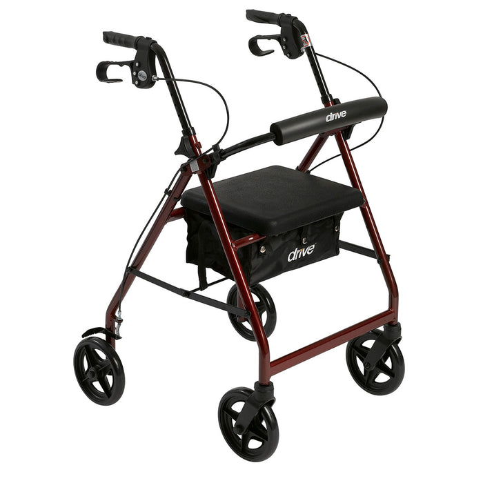 Drive R728RD , Aluminum Rollator Rolling Walker With Fold Up And Removable Back Support And Padded Seat, Red