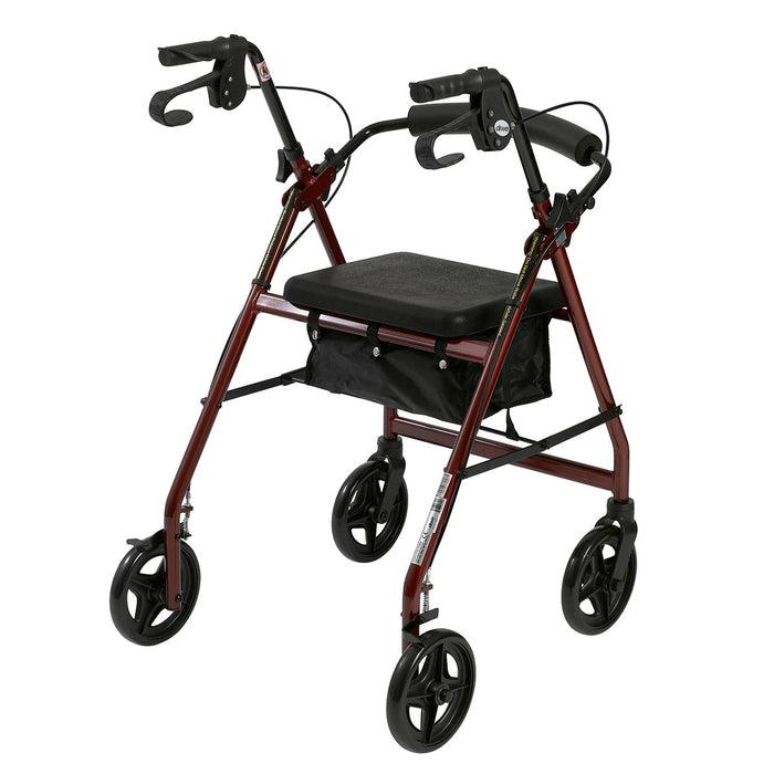 Drive R728RD , Aluminum Rollator Rolling Walker With Fold Up And Removable Back Support And Padded Seat, Red