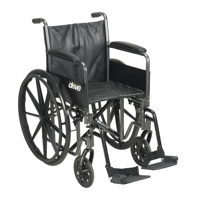 Drive ssp220dfa-sf , Silver Sport 2 Wheelchair, Detachable Full Arms, Swing Away Footrests, 20" Seat