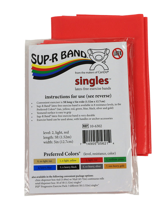 Sup-R Band END Latex Free Exercise Band - 5 Foot Singles, Red - Light
