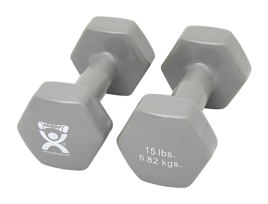 CanDo 10-0560-2 Vinyl Coated Dumbbell, Silver (15 Lb), Pair