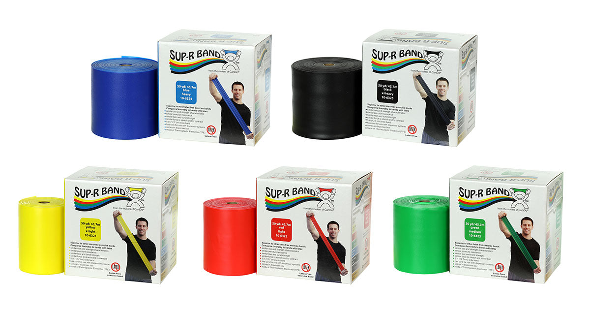Sup-R Band 10-6328 Latex Free Exercise Band - 50 Yard Roll - 5-Piece Set (1 Each: Yellow, Red, Green, Blue, Black)