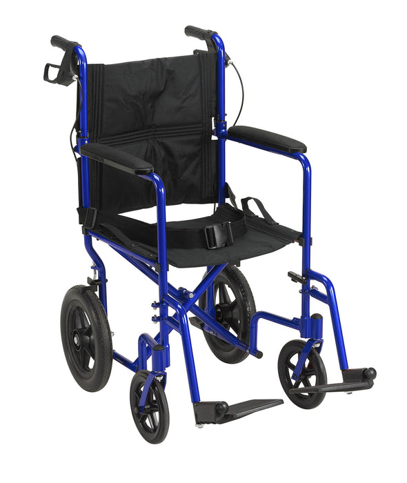Drive EXP19LTBL , Lightweight Expedition Transport Wheelchair With Hand Brakes, Blue