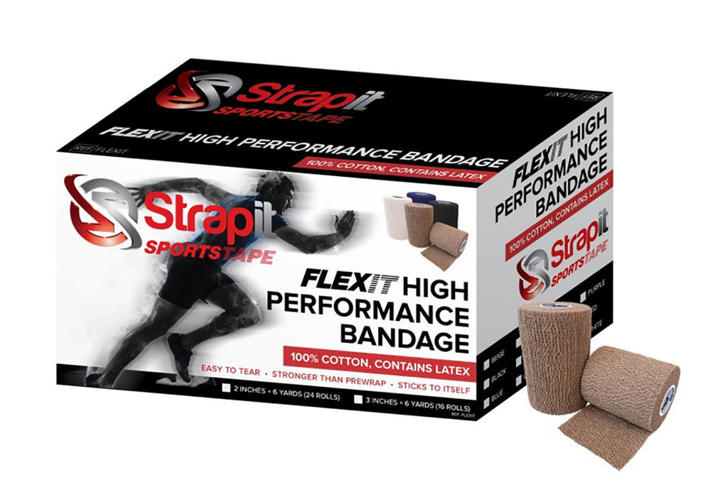 Strapit Flex2tan Sportstape, Flexit High Performance Bandage, 2 In X 6 Yrd Roll, Case Of 24 Rolls, Tan