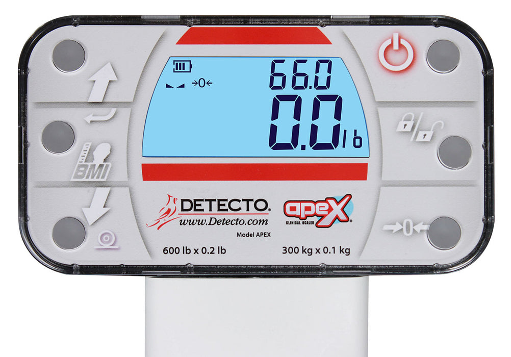 Detecto APEX-AC Apex Digital Clinical Scale, Non-Medical-Grade Ac Adapter, Mechanical Height Rod (600 Lb)