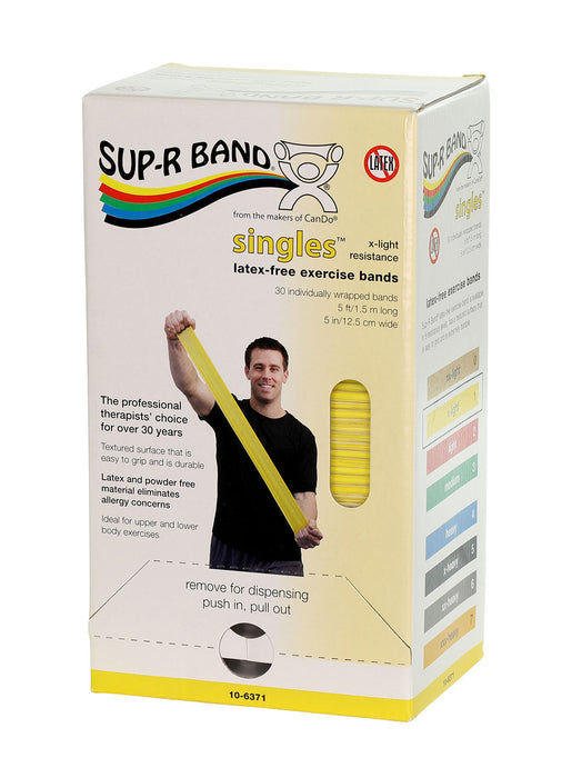 Sup-R Band 71-0010 , Latex-Free, 5-Foot Singles, 30 Piece Dispenser Set, Yellow-Black