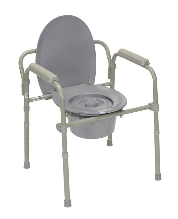 Drive 11148-1 Commode With Fixed Arms, Powder Coated Steel, Adjustable Height, 1 Each