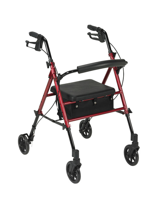 Drive RTL10261RD Adjustable Height Rollator, 6" Casters, Red