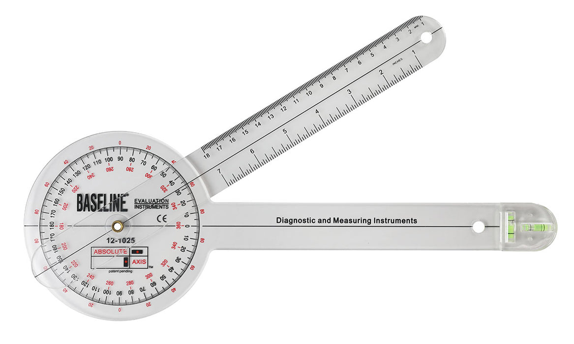 Baseline W009351 5000 Plastic Absolute+Axis Goniometer - 360 Degree Head - 12 Inch Arms