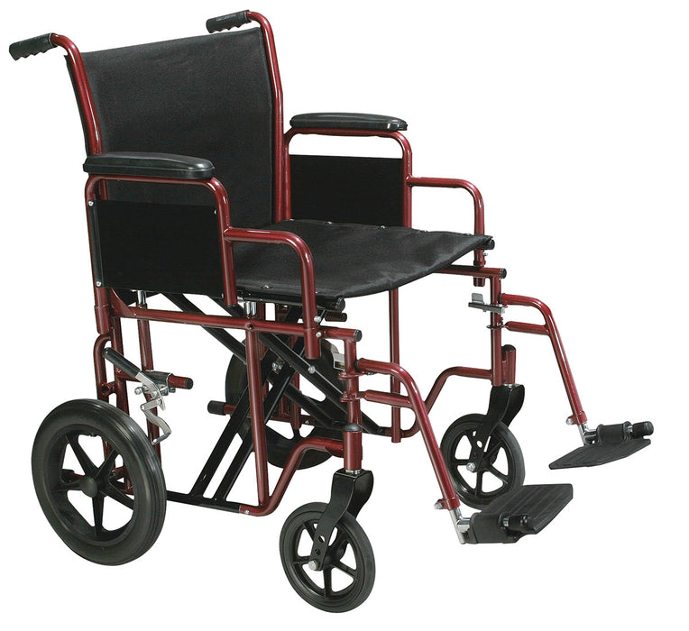 Drive btr22-r , Bariatric Heavy Duty Transport Wheelchair With Swing Away Footrest, 22" Seat, Red