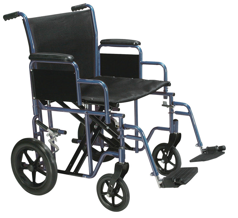 Drive BTR20-B , Bariatric Heavy Duty Transport Wheelchair With Swing Away Footrest, 20" Seat, Blue