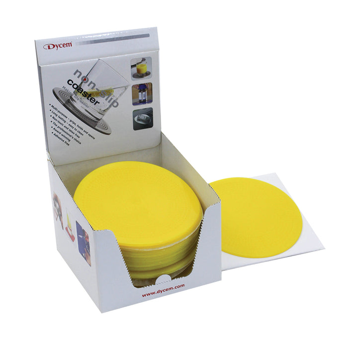Dycem NS11RDM8 5.5" Round Table Mat Display, 25/Dispenser, Yellow