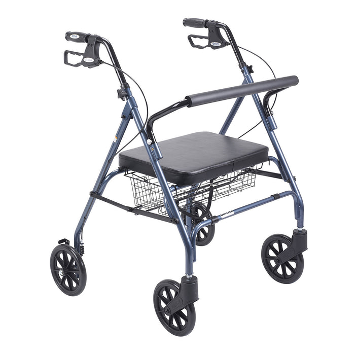 Drive 10215BL-1 Heavy Duty Bariatric Walker Rollator With Large Padded Seat, Blue