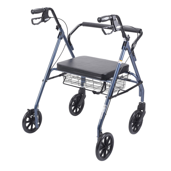 Drive 10215BL-1 Heavy Duty Bariatric Walker Rollator With Large Padded Seat, Blue