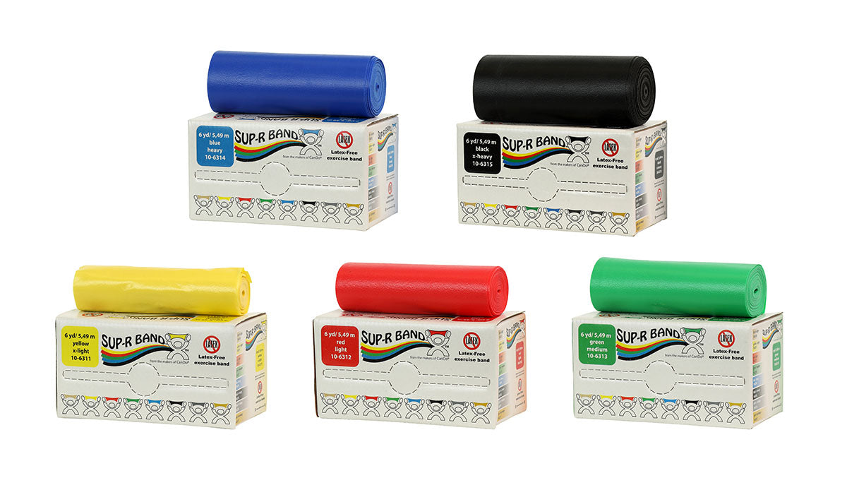 Sup-R Band 10-6318 Latex Free Exercise Band - 6 Yard Roll - 5-Piece Set (1 Each: Yellow, Red, Green, Blue, Black)