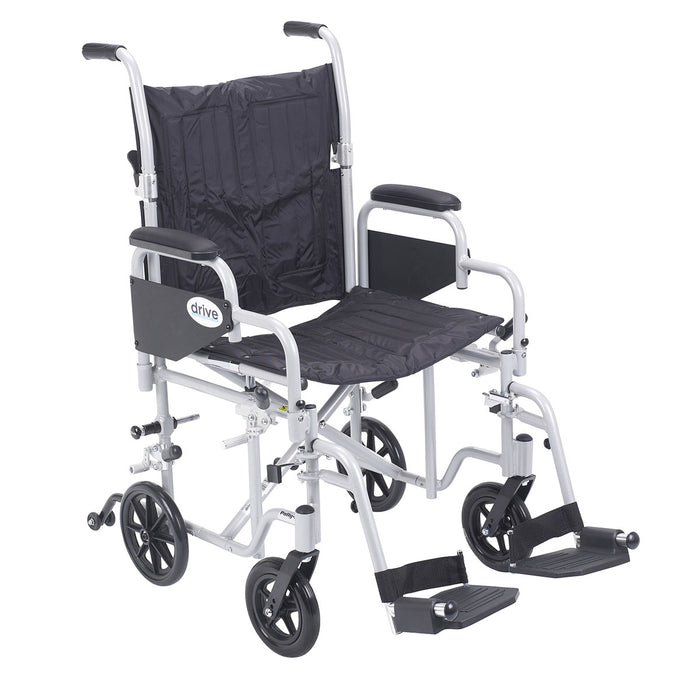 Drive tr20 , Poly Fly Light Weight Transport Chair Wheelchair With Swing Away Footrests, 20" Seat