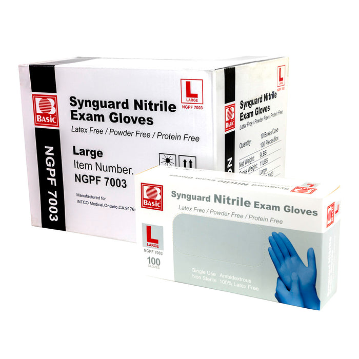 FEI 12-5052-10 Nitrile Exam Gloves, Latex-Free, Blue, Large, Case Of 10 (100 Pieces Per Box, 1000 Pieces Total)