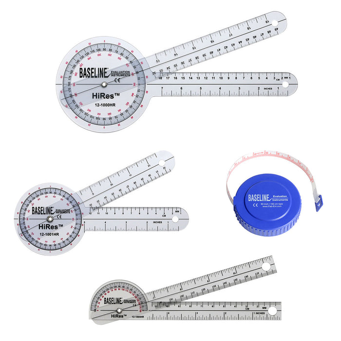 Baseline 12-1029 Hi-Res Measuring Set (1 Ea: 8", 12" 360 Goniometer, 6" Pocket Goniometer, 60" Tape)