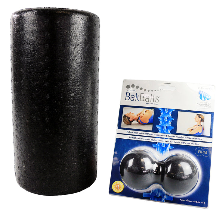 BakBalls 14-1424 Mobility Kit - Firm - (Black, Firm) And 12" Black Foam Roller