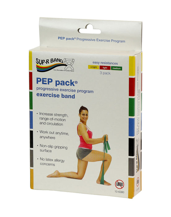 Sup-R Band 10-6380 Latex Free Exercise Band - Pep Pack, 3-Piece Set (1 Each: Yellow, Red, Green)