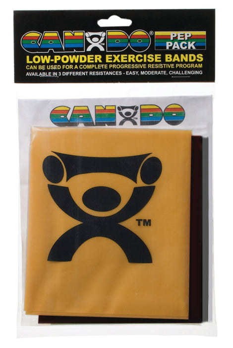 CanDo 105284BAG Low Powder Exercise Band Pep Pack - Challenging With Black, Silver And Gold Band