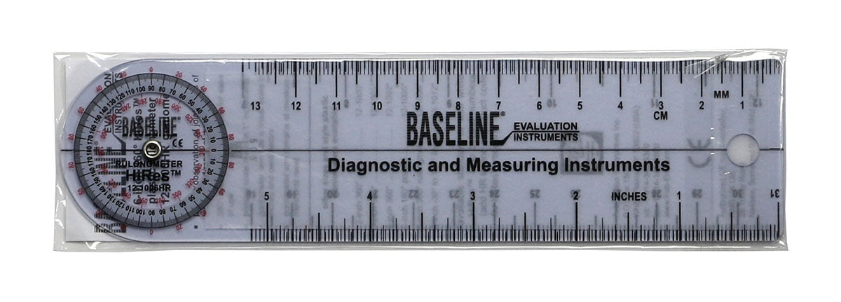 Baseline 12-1006HR-25 Plastic Goniometer - Rulongmeter Style - Hires 360 Degree Head - 6 Inch Arms, 25-Pack