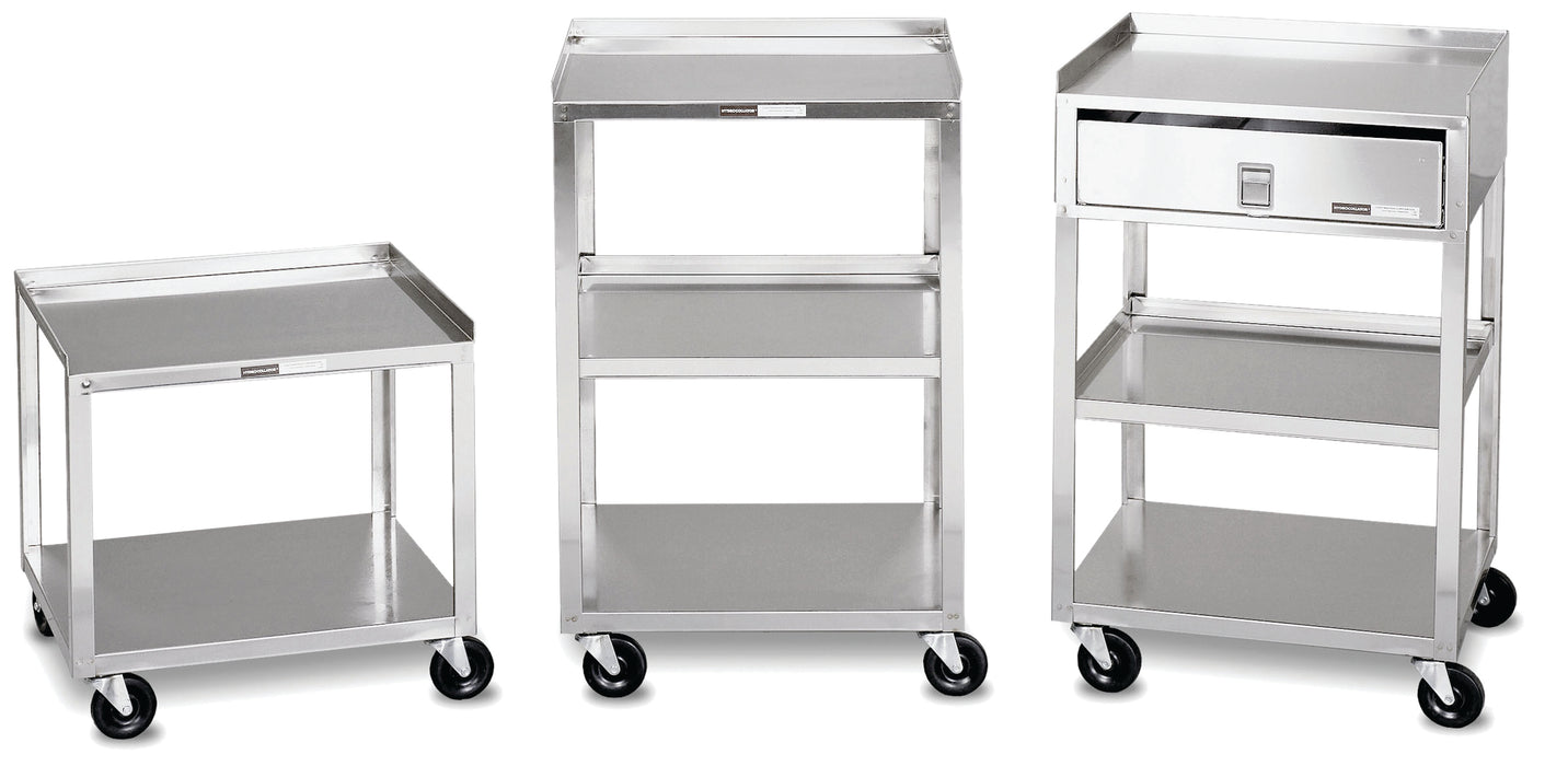 Amrex 00-4018 Mobile Stand - Stainless Steel - 2-Shelf With Drawer