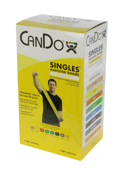 CanDo 10-5181 Low Powder Exercise Band - Box Of 30, 5' Length - Yellow - X-Light