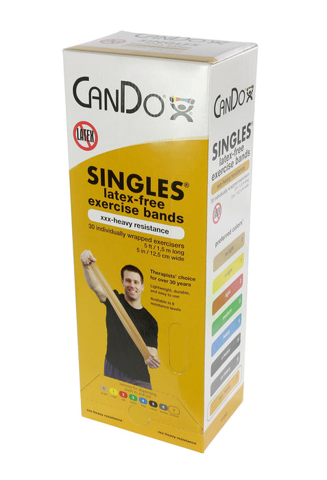 CanDo 10-5747 Latex Free Exercise Band - Box Of 30, 5' Length - Gold - Xxx-Heavy