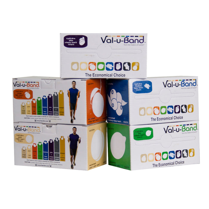 Val-u-Band 10-6218 Resistance Bands, Dispenser Roll, 6 Yds., 5-Piece Set, Peach, Orange, Lime, Blueberry, Plum, Contains Latex