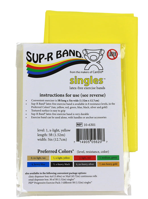 Sup-R Band 10-6301 Latex Free Exercise Band - 5-Foot Singles, Yellow - X-Light