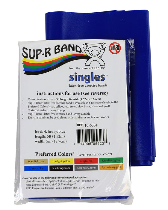 Sup-R Band 10-6304 Latex Free Exercise Band - 5 Foot Singles, Blue - Heavy