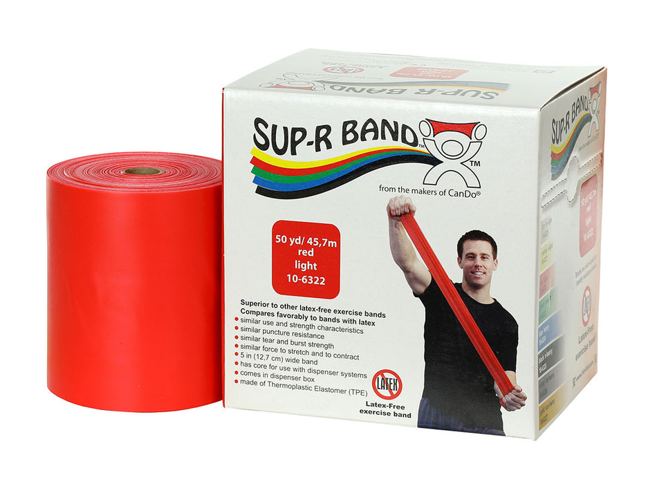 Sup-R Band TPE-R-(LF) Latex Free Exercise Band - 50 Yard Roll - Red - Light