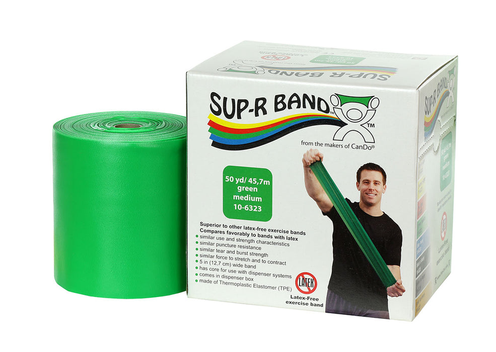 Sup-R Band TPE-G-(LF) Latex Free Exercise Band - 50 Yard Roll - Green - Medium