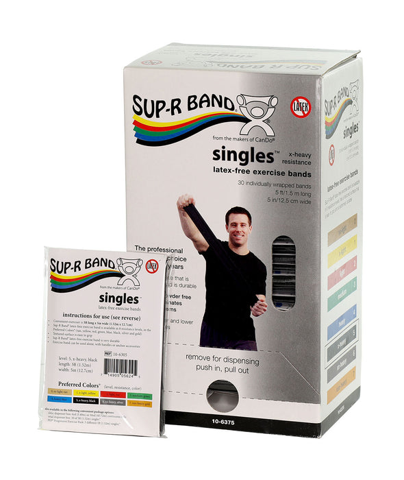 Sup-R Band 10-6375 , Latex-Free, 5-Foot Singles, 30 Piece Dispenser, Black