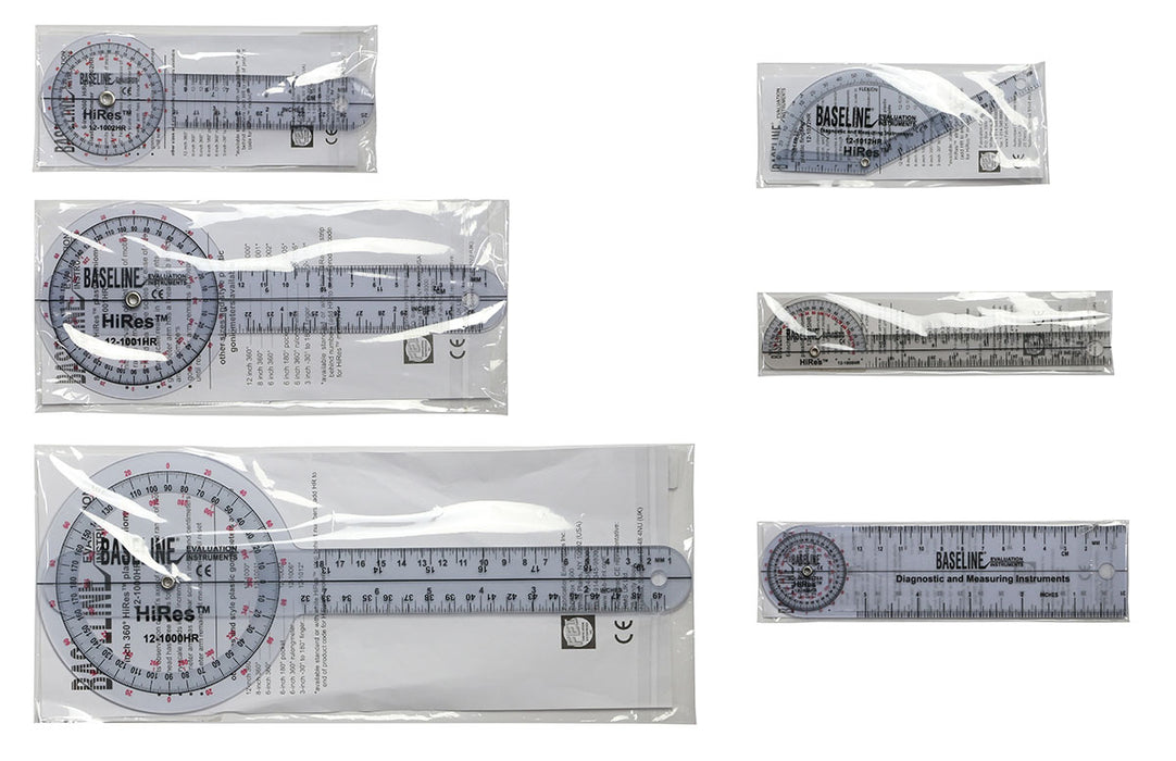 Baseline 12-1028HR Plastic Goniometer - Hires 6-Piece Set