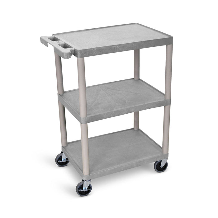 Luxor HE34-G Plastic Utility Cart, 3 Shelves, Grey