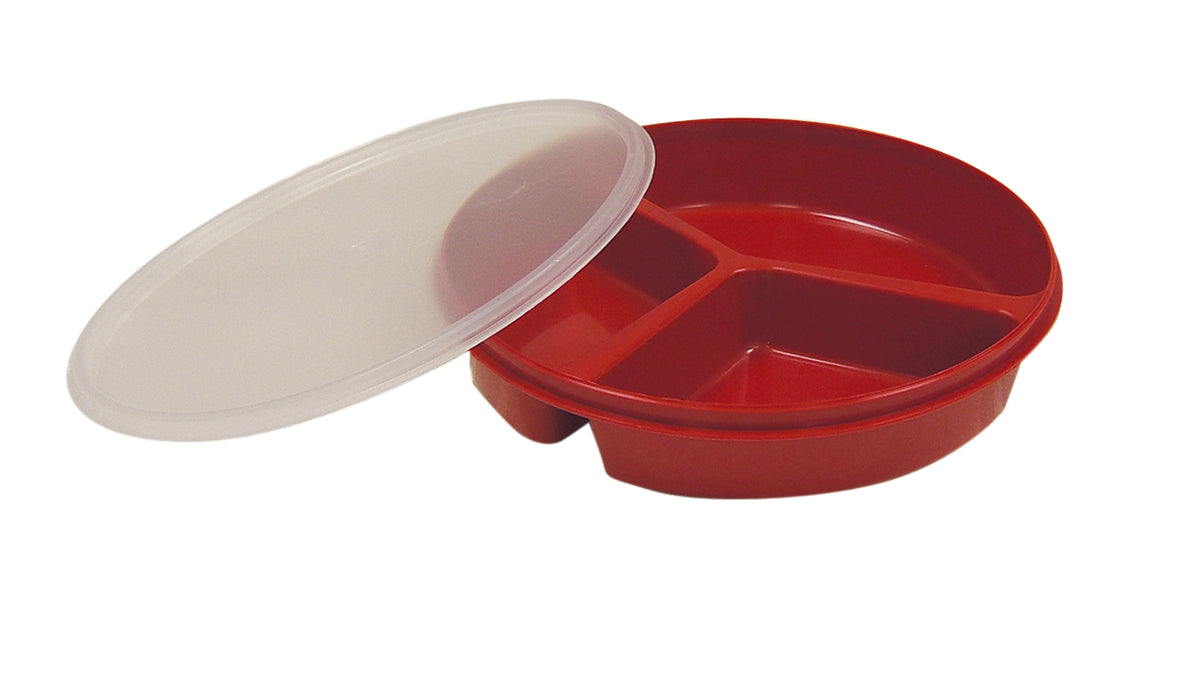 FabLife 62-0131 Partitioned Scoop Dish With Cover, Red, 8"