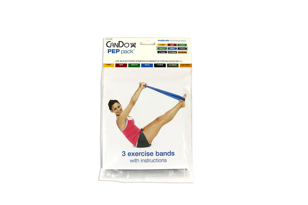 CanDo 105282BAG Low Powder Exercise Band Pep Pack - Moderate With Green, Blue And Black Band