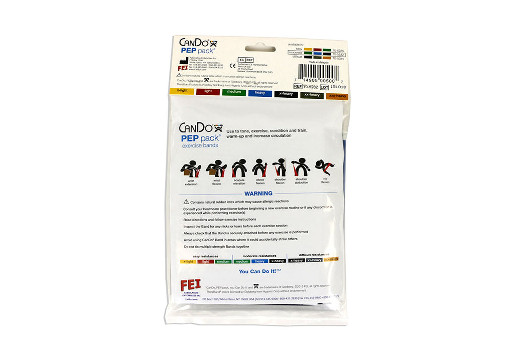 CanDo 105282BAG Low Powder Exercise Band Pep Pack - Moderate With Green, Blue And Black Band