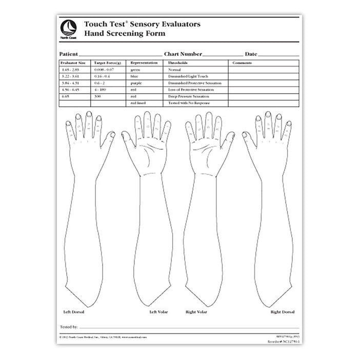 Touch-Test NC12750-1 Monofilament - Screening Form For Hand - 100 Sheet Pad