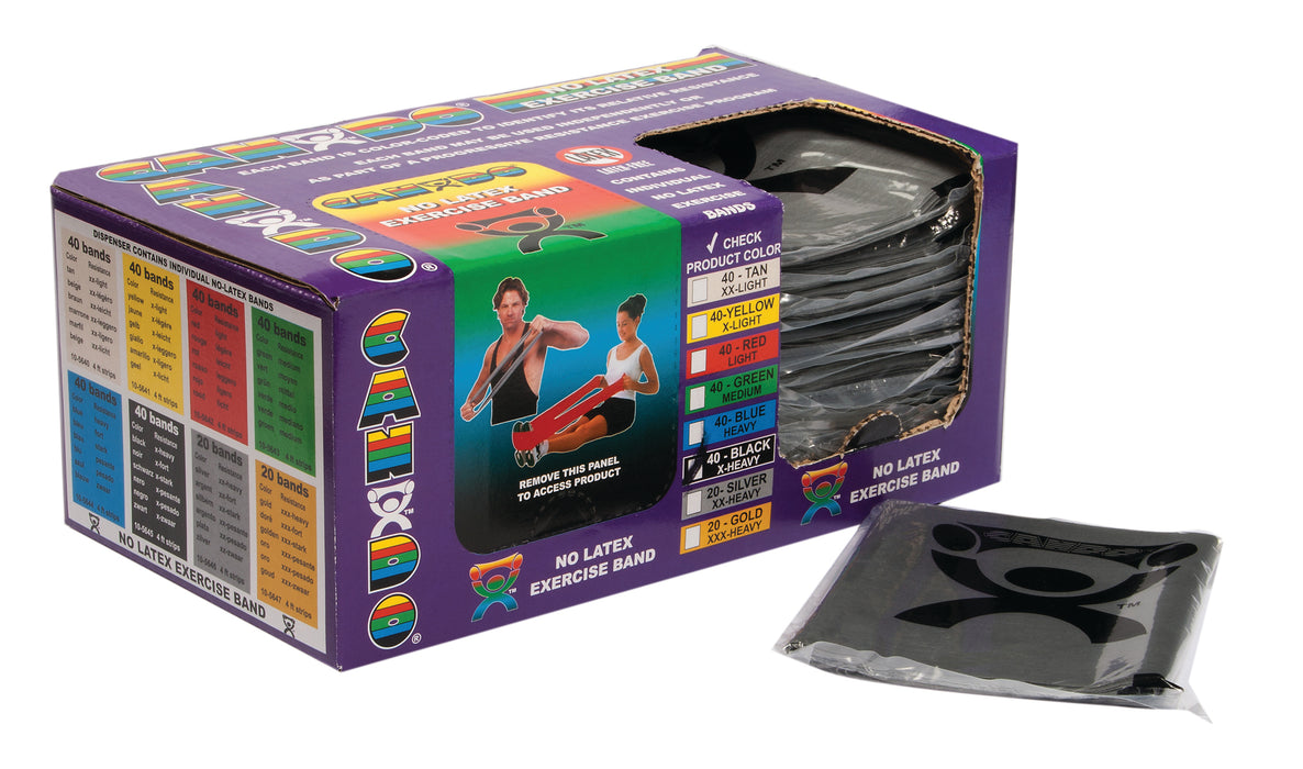 CanDo 10-5645 Latex Free Exercise Band - Box Of 40, 4' Length - Black - X-Heavy