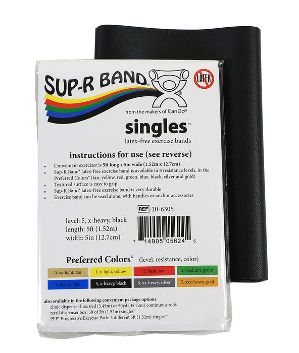 Sup-R Band 10-6305 Latex Free Exercise Band - 5 Foot Singles, Black - X-Heavy