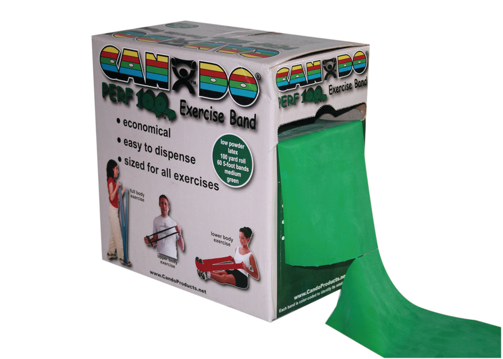 CanDo 10-5193 Low Powder Exercise Band - 100 Yard Perf 100 Roll - Green - Medium