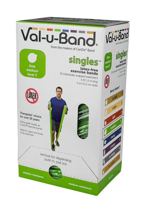 Val-u-Band 10-6173 Resistance Bands, Pre-Cut Strip, 5', Lime-Level 3/7, Case Of 30, Latex-Free