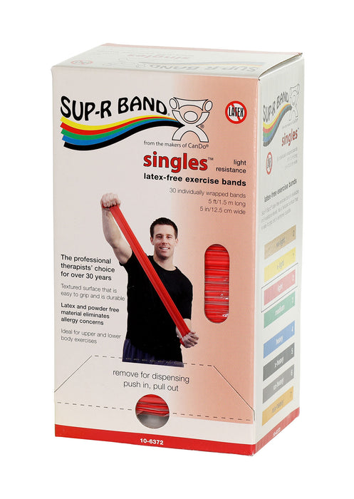 Sup-R Band 71-0021 , Latex-Free, 5-Foot Singles, 30 Piece Dispenser, Red