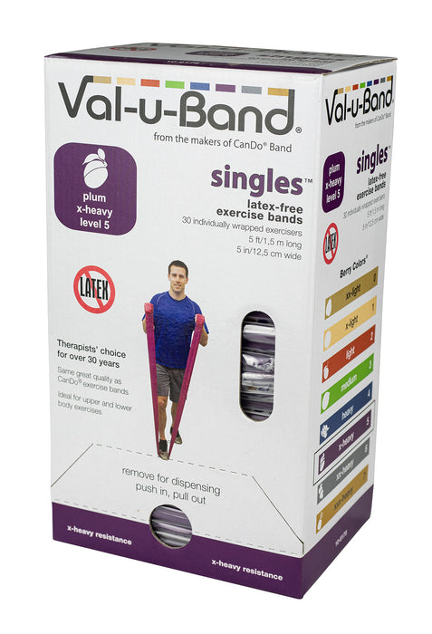 Val-u-Band 10-6175 Resistance Bands, Pre-Cut Strip, 5', Plum-Level 5/7, Case Of 30, Latex-Free