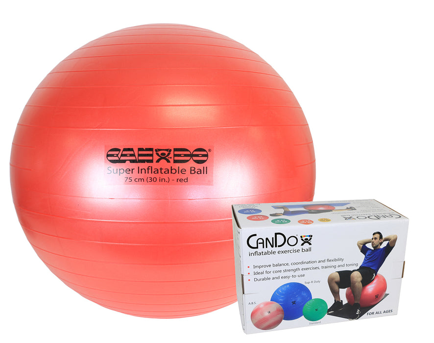 CanDo 30-1964B Inflatable Exercise Ball - Super Thick - Red - 30" (75 Cm), Retail Box