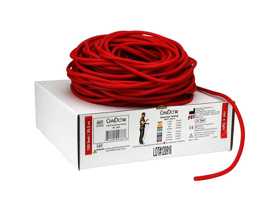 CanDo 11-25-100-1 Low Powder Exercise Tubing - 100' Dispenser Roll - Red - Light